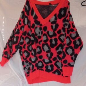 Torrid Red and Black Leopard V-Neck Sweater